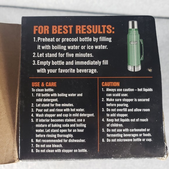 Stanley Classic Green Stainless Steel Vacuum Bottle 1.1 Quart 1 Lt Thermos Cup - Picture 5 of 15